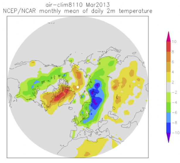 Mean Temperature at 2m, March 2013